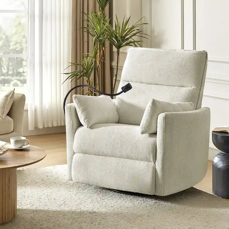 Fauteuil inclinable/à bascule électrique de 96,5 cm pour chambre de bébé avec port USB, ensemble de deux pièces.