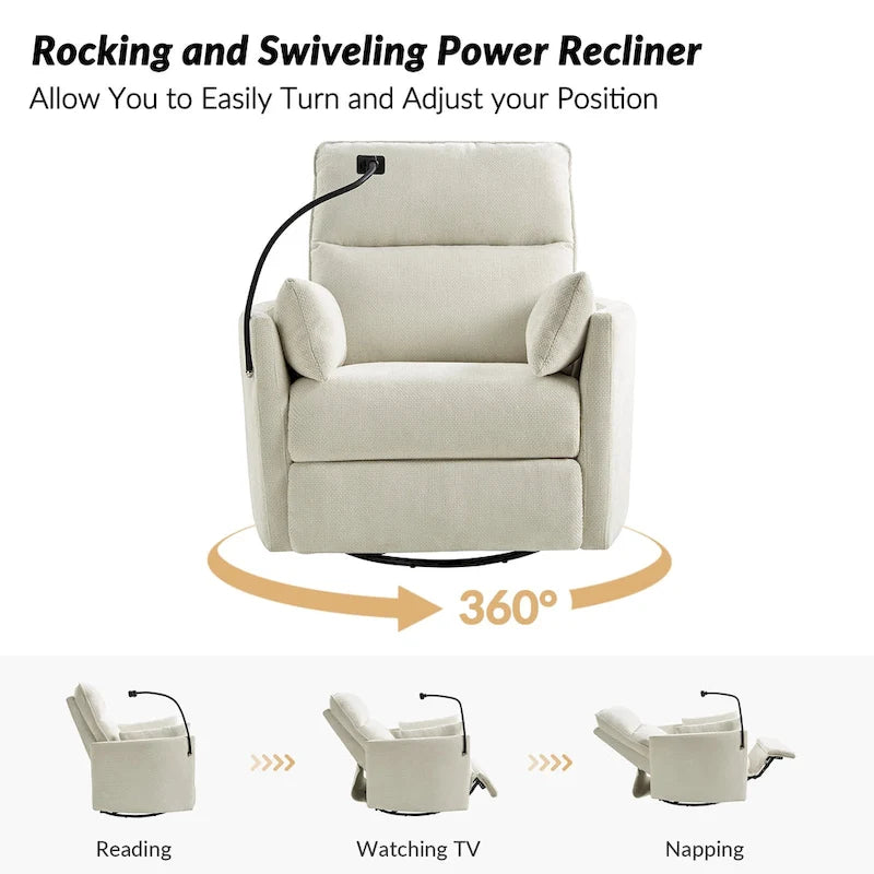 Fauteuil inclinable/à bascule électrique de 96,5 cm pour chambre de bébé avec port USB, ensemble de deux pièces.