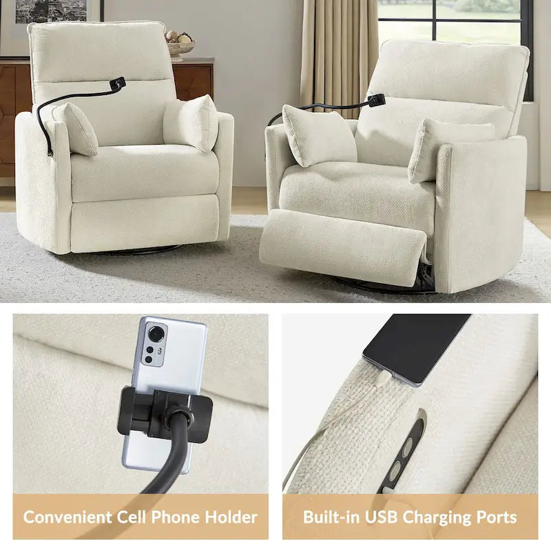 Fauteuil inclinable/à bascule électrique de 96,5 cm pour chambre de bébé avec port USB, ensemble de deux pièces.