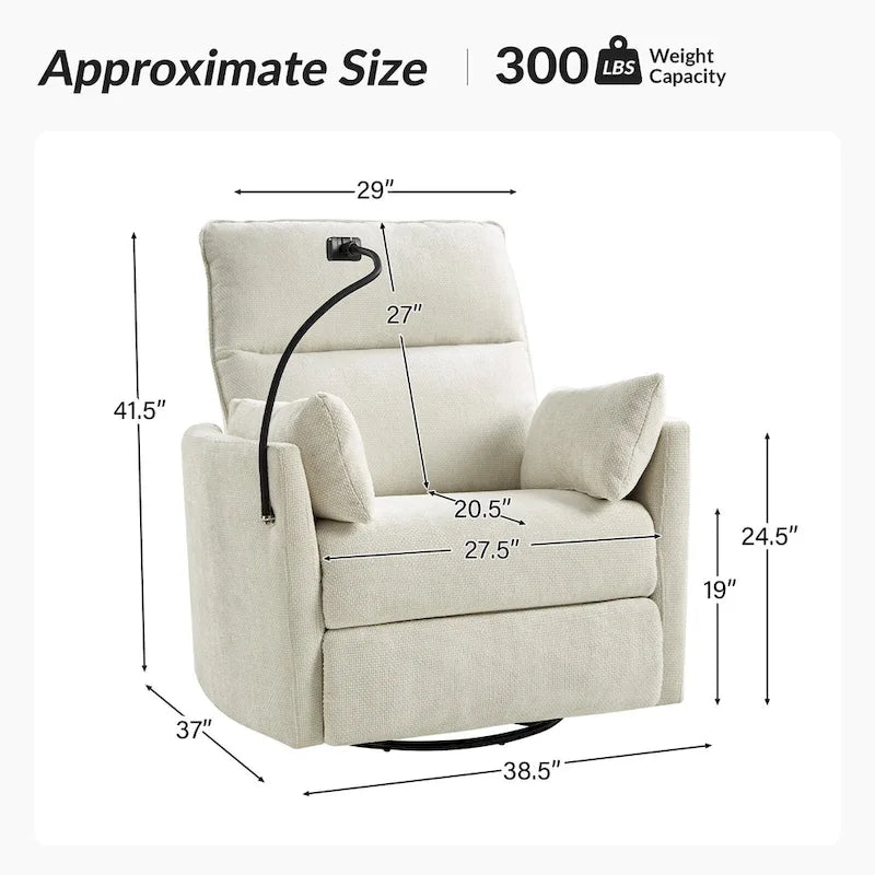 Fauteuil inclinable/à bascule électrique de 96,5 cm pour chambre de bébé avec port USB, ensemble de deux pièces.