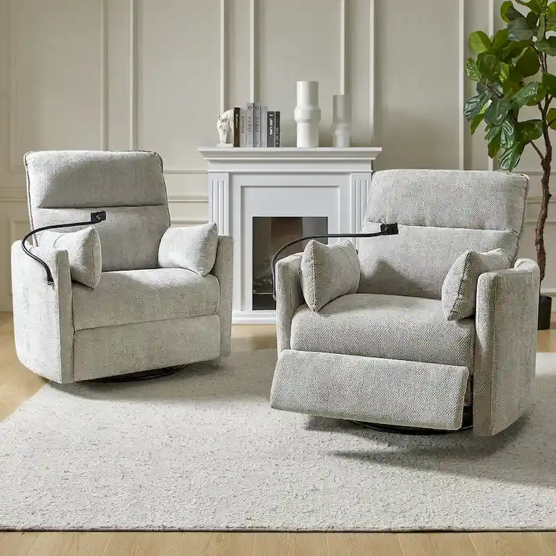 Fauteuil inclinable/à bascule électrique de 96,5 cm pour chambre de bébé avec port USB, ensemble de deux pièces.