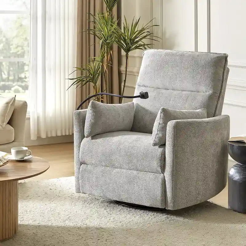 Fauteuil inclinable/à bascule électrique de 96,5 cm pour chambre de bébé avec port USB, ensemble de deux pièces.