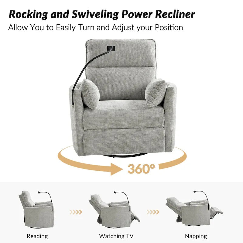 Fauteuil inclinable/à bascule électrique de 96,5 cm pour chambre de bébé avec port USB, ensemble de deux pièces.