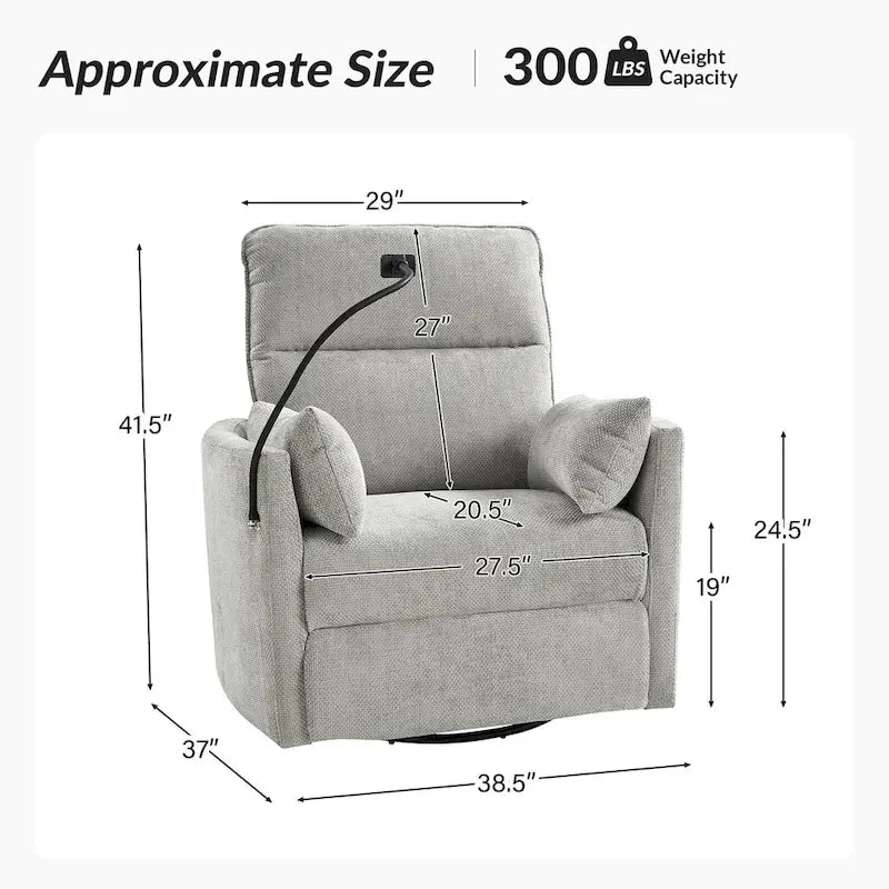 Fauteuil inclinable/à bascule électrique de 96,5 cm pour chambre de bébé avec port USB, ensemble de deux pièces.