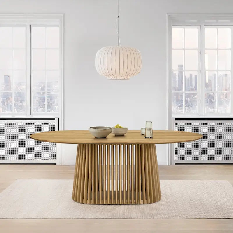 Table de salle à manger ovale en bois massif de 79 pouces avec base à lattes