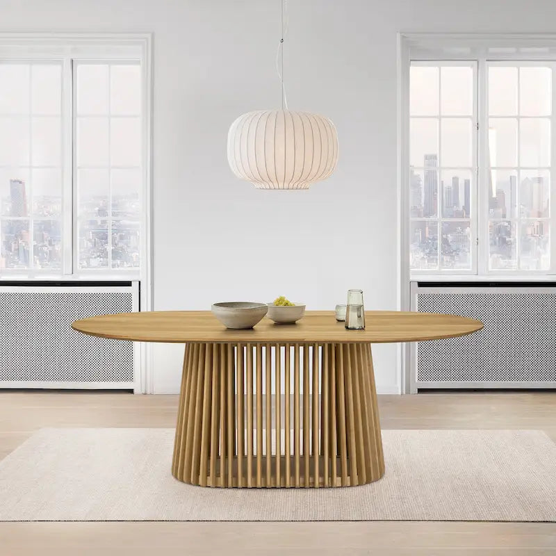 Table de salle à manger ovale en bois massif de 79 pouces avec base à lattes