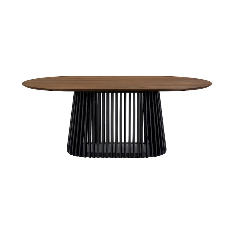 Table de salle à manger ovale en bois massif de 79 pouces avec base à lattes