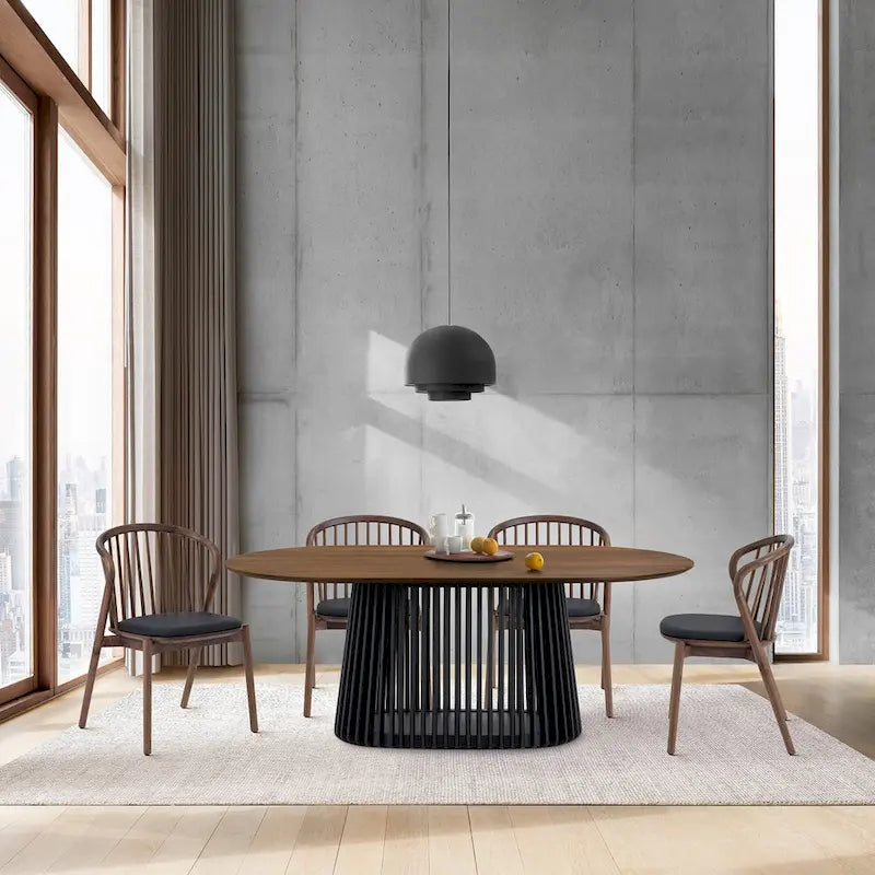 Table de salle à manger ovale en bois massif de 79 pouces avec base à lattes