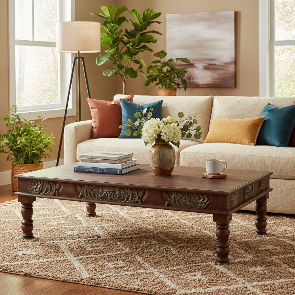 Timbergirl Carved Panel Reclaimed Wood Coffee Table - 55 x 34