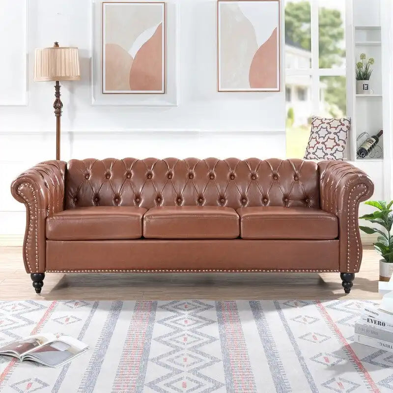 GEITIN 84.65 Canapé Chesterfield 3 places avec accoudoirs arrondis en PU
