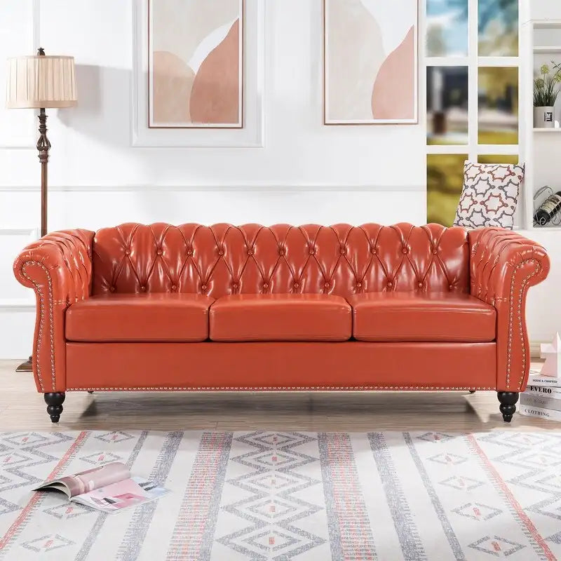GEITIN 84.65 Canapé Chesterfield 3 places avec accoudoirs arrondis en PU