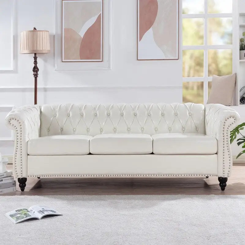 GEITIN 84.65 Canapé Chesterfield 3 places avec accoudoirs arrondis en PU