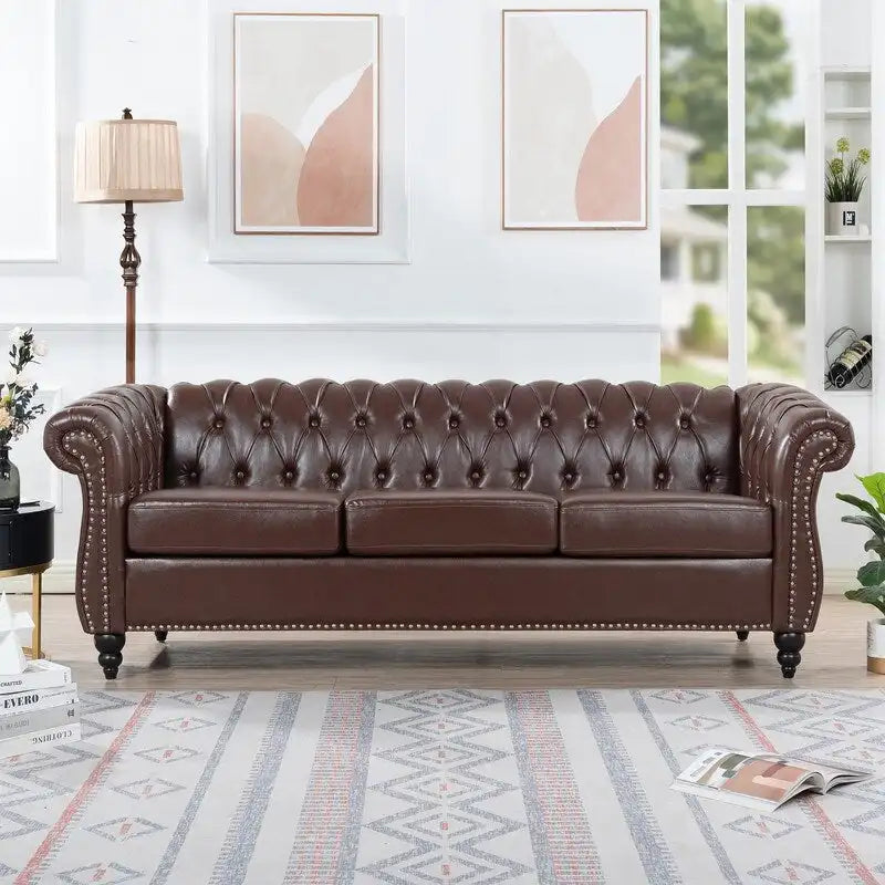 GEITIN 84.65 Canapé Chesterfield 3 places avec accoudoirs arrondis en PU