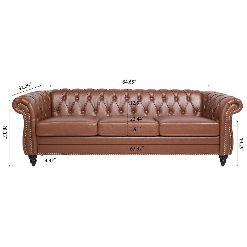 GEITIN 84.65 Canapé Chesterfield 3 places avec accoudoirs arrondis en PU