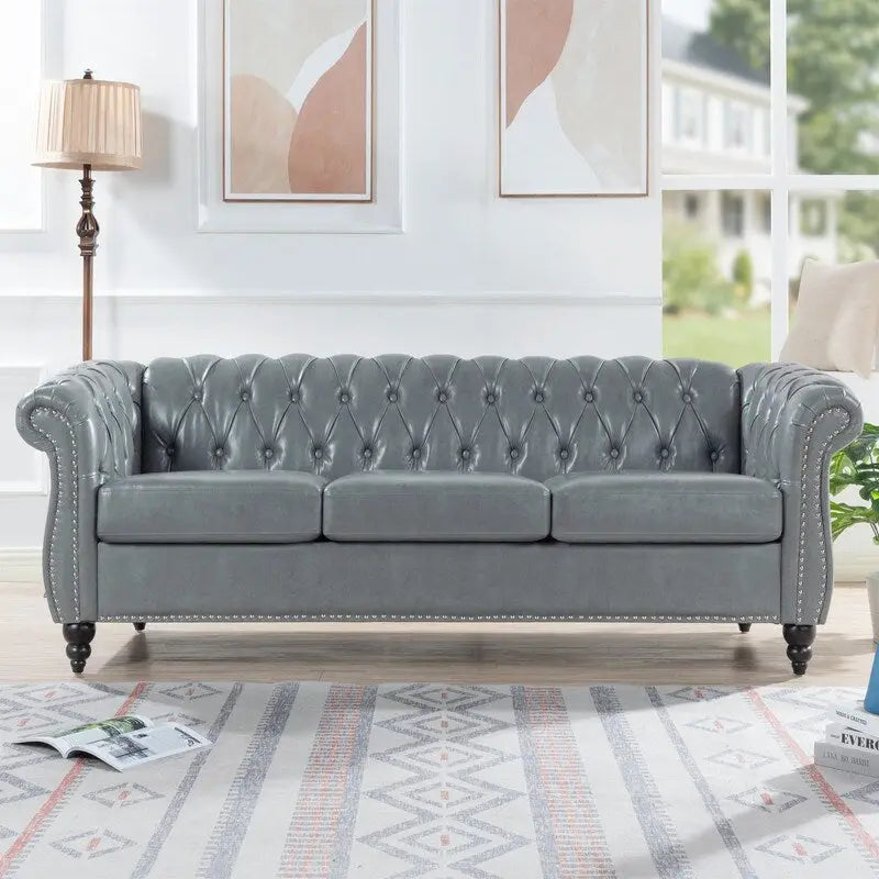GEITIN 84.65 Canapé Chesterfield 3 places avec accoudoirs arrondis en PU