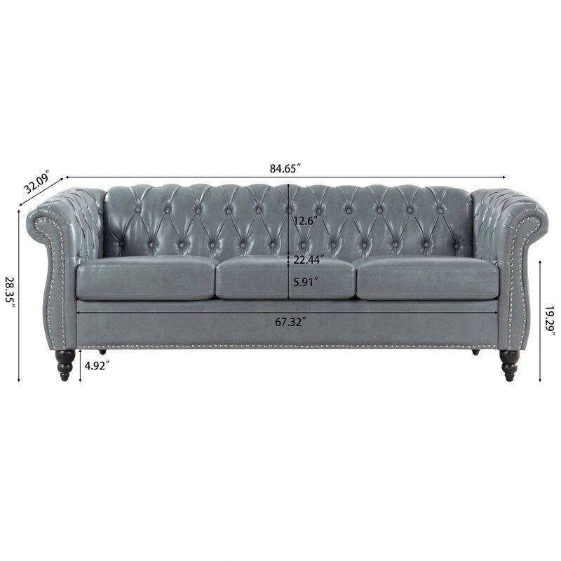 GEITIN 84.65 Canapé Chesterfield 3 places avec accoudoirs arrondis en PU