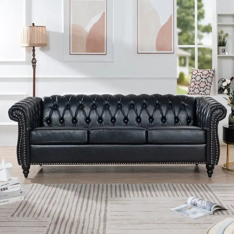 GEITIN 84.65 Canapé Chesterfield 3 places avec accoudoirs arrondis en PU