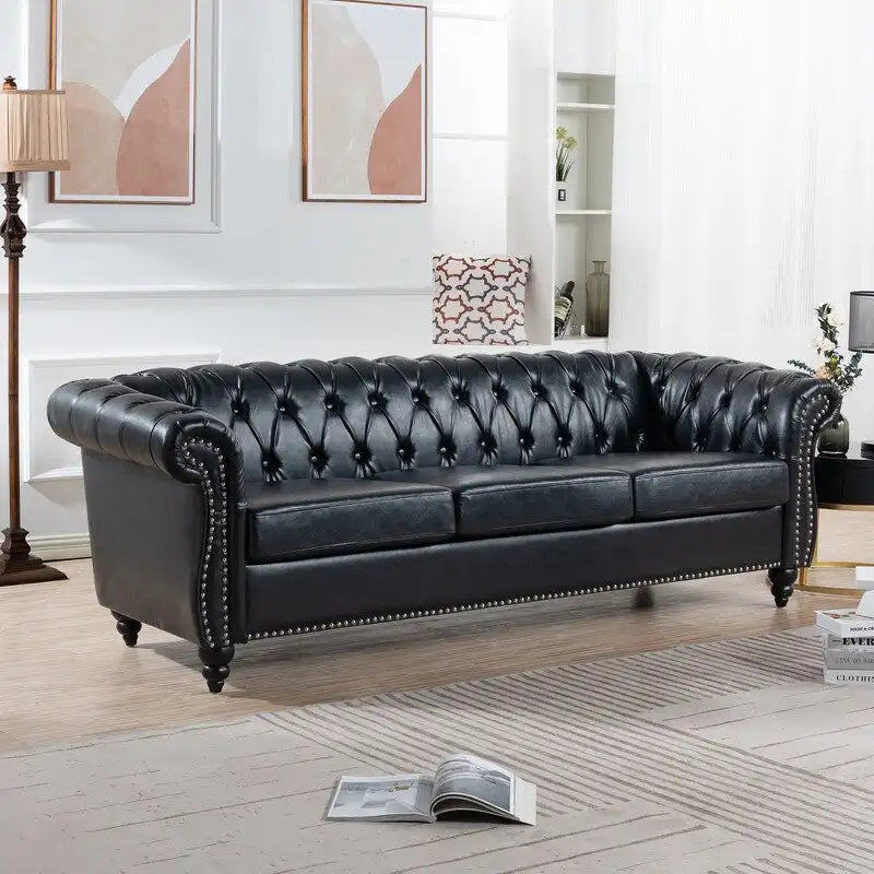 GEITIN 84.65 Canapé Chesterfield 3 places avec accoudoirs arrondis en PU