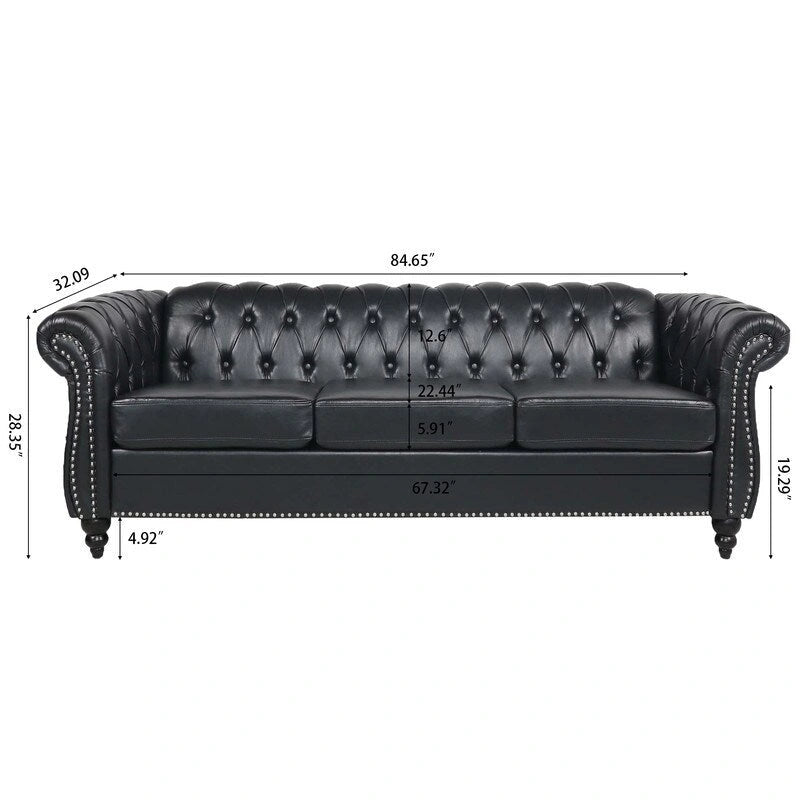 GEITIN 84.65 Canapé Chesterfield 3 places avec accoudoirs arrondis en PU
