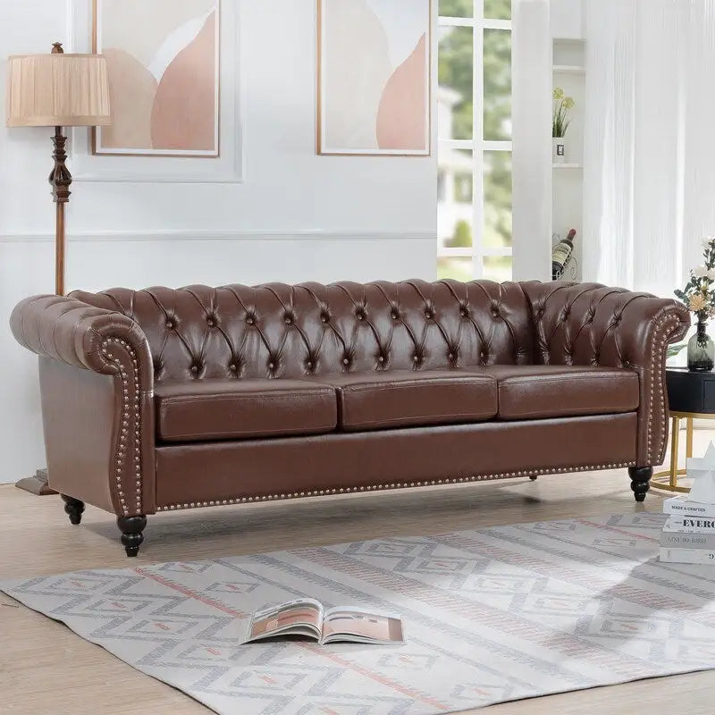 GEITIN 84.65 Canapé Chesterfield 3 places avec accoudoirs arrondis en PU