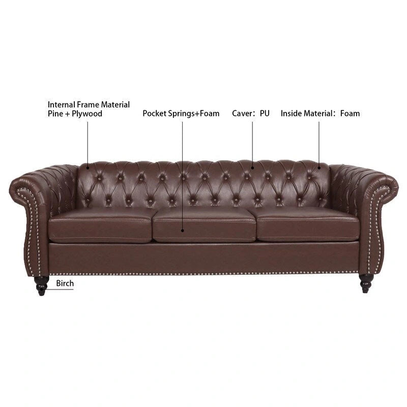 GEITIN 84.65 Canapé Chesterfield 3 places avec accoudoirs arrondis en PU