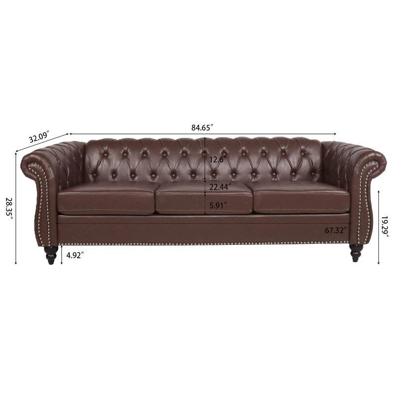 GEITIN 84.65 Canapé Chesterfield 3 places avec accoudoirs arrondis en PU