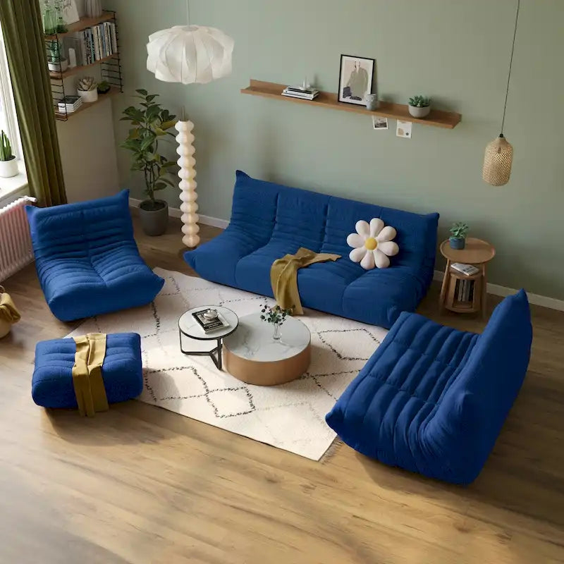 Ensembles de canapés et poufs en velours Teddy