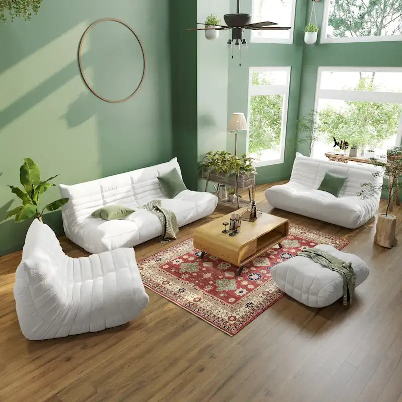 Ensembles de canapés et poufs en velours Teddy