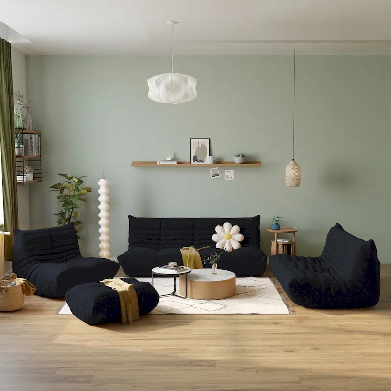 Ensembles de canapés et poufs en velours Teddy