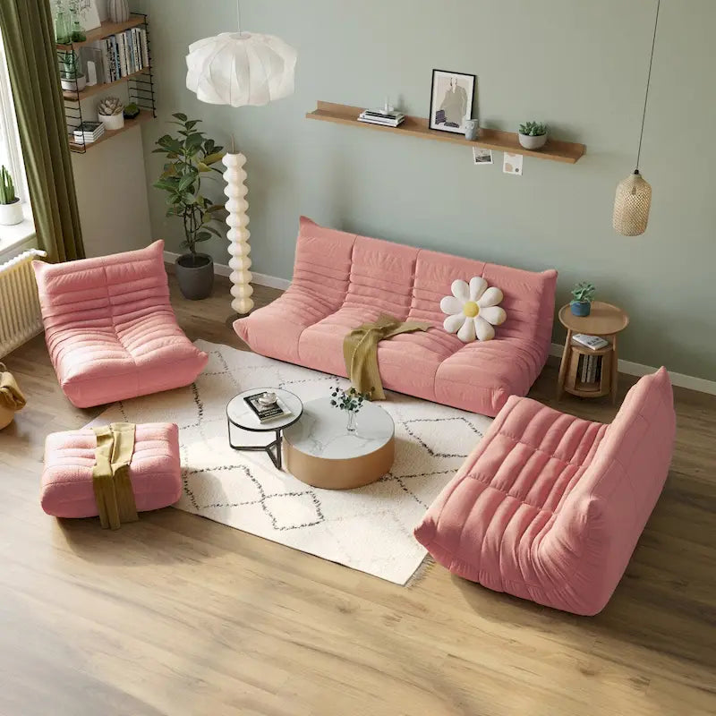 Ensembles de canapés et poufs en velours Teddy