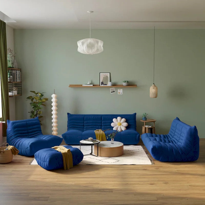 Ensembles de canapés et poufs en velours Teddy