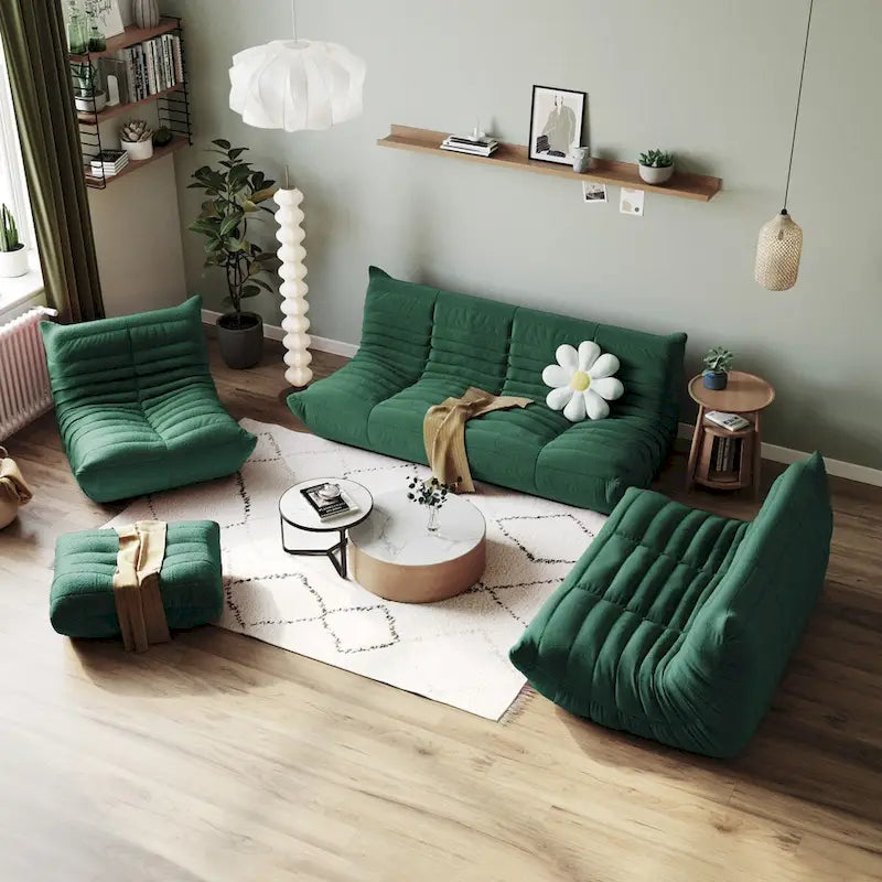 Ensembles de canapés et poufs en velours Teddy