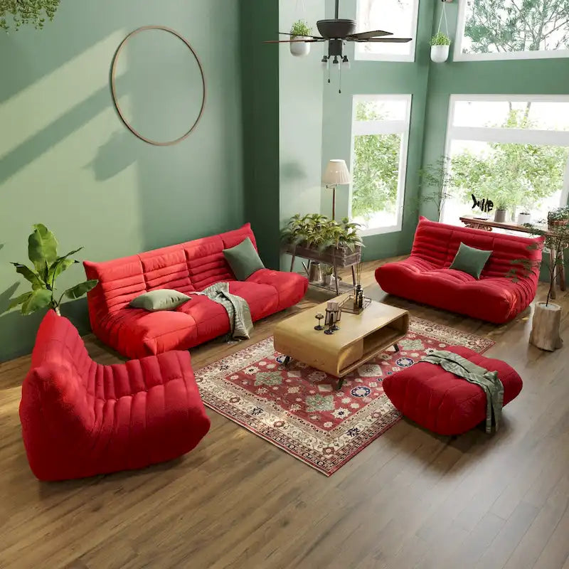 Ensembles de canapés et poufs en velours Teddy