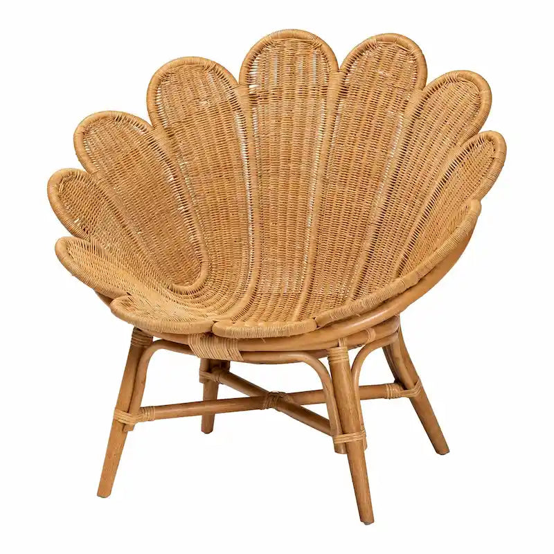 Chaise décorative en rotin fleuri miel