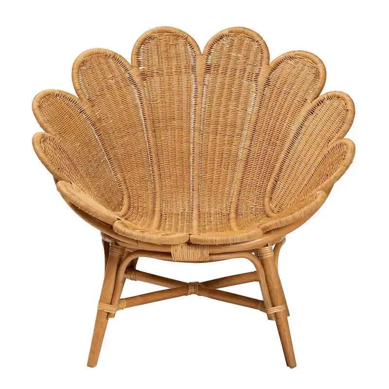 Chaise décorative en rotin fleuri miel